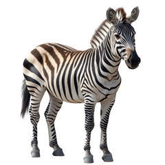 Fototapeta premium Striking zebra portrait showcasing unique stripes against a transparent backdrop
