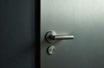 Metal door handle. Minimalist industrial style. Strong and secure entrance door.