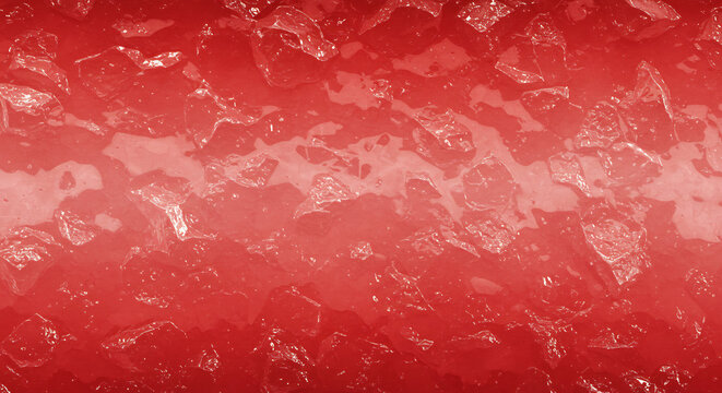 Vibrant red abstract background of crushed ice shards. Glossy, frozen texture creates a cool, refreshing impression. Great for drink concepts, winter designs, or as a striking icy textural overlay.
