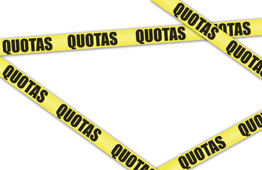 Banner with yellow-black striped warning lines with QUOTAS text isolated on transparent background