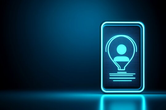 Glowing Neon Profile Location Icon on Dark Blue Surface