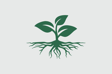 Young Plant Growing in Soil with Roots Logo Design