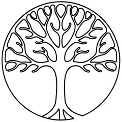 Tree of life symbol, minimalist line art, black and white, for spiritual design