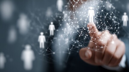 Human resource management technology (HR), Human resource manager touching human resource network structure and checks the CV online to choose the perfect employee for company, Effective recruitment