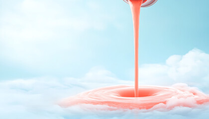 Pink liquid pours onto clouds