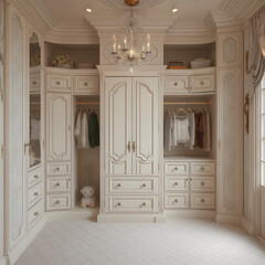 Un vestidor sofisticado y delicado, con colores pastel que susurran dulzura y estilo.