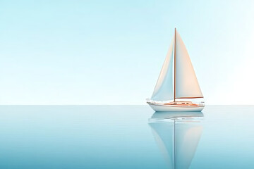 Obraz premium Sailboat on calm ocean with sunrise.