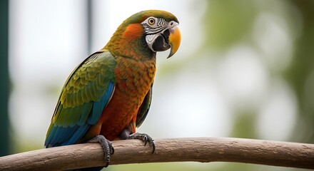 Obraz premium Captivating Chestnut Fronted Macaw Portrait A Study in Avian Beauty Feathered Friend Perched on Branch Tropical Wildlife Photography Conservation Awareness Birdwatching Adventure