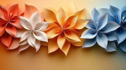 Fototapeta premium Colorful Origami Flowers on Gradient Background
