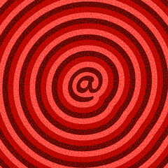 Bold red at symbol over concentric ripple background in red tones. Striking digital Vector illustration.