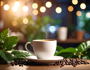 Single Coffee Cup Minimalist Vibe Eye Level Shot