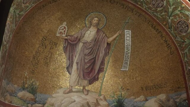 Mosaic of Saint John the Baptist inside Dormition Abbey church