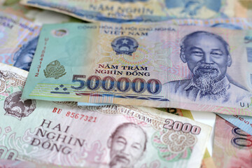 Vietnamese dong banknotes. Money concept