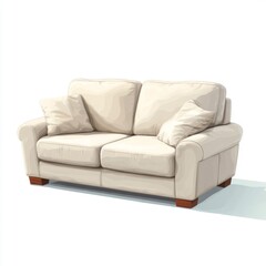 Fototapeta premium Cream Two-Seater Sofa with Wooden Legs
