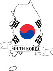The map of South Korea overlaid with the South Korean flag and its name written on a ribbon