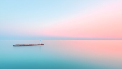 Serene Seascape with Pink Sunset.