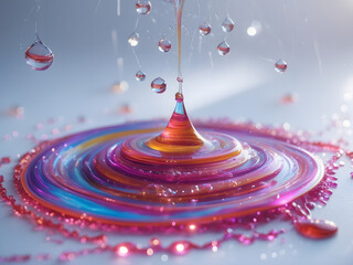 Vibrant Droplet Universe: A mesmerizing view of liquid droplet in an abstract composition. This unique work showcases the beautiful combination of water droplets with diverse hues, symbolizing life.