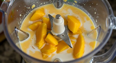 mango with milk in the blender