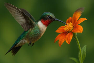 Fototapeta premium Ruby-throated Hummingbird Nectaring on Flower