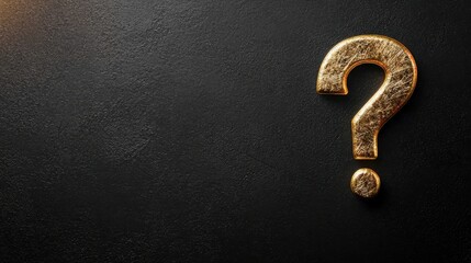 Golden Question Mark on Dark Textured Background Symbolizing Puzzles, Mysteries, and Curiosity in Creative Design