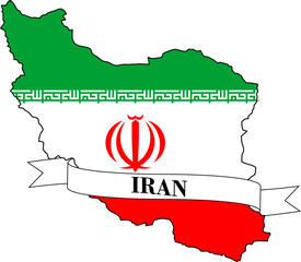 The map of Iran overlaid with the Iranian flag and its name written on a ribbon