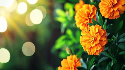 Marigold's Sunny Embrace: Capturing the bright, radiant essence of marigold blooms with soft, dreamy bokeh, offering a cheerful burst of color and warmth in a moment of natural beauty.