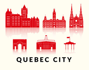 Naklejka premium Discover the Stunning Icons of Quebec City beautifully illustrated in a striking Red Silhouette