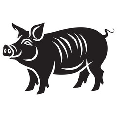 Standing Pig Black silhouette illustration isolated on white background