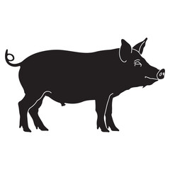 Standing Pig Black silhouette illustration isolated on white background