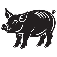 Standing Pig Black silhouette illustration isolated on white background