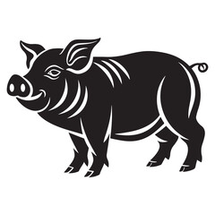 Standing Pig Black silhouette illustration isolated on white background