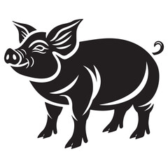 Standing Pig Black silhouette illustration isolated on white background