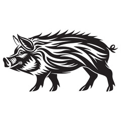 Standing Pig Black silhouette illustration isolated on white background