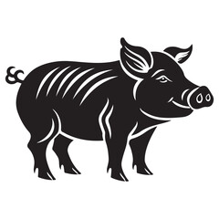 Standing Pig Black silhouette illustration isolated on white background