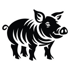 Standing Pig Black silhouette illustration isolated on white background