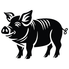 Standing Pig Black silhouette illustration isolated on white background
