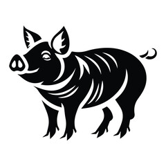 Standing Pig Black silhouette illustration isolated on white background