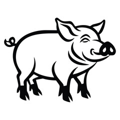 Standing Pig Black silhouette illustration isolated on white background