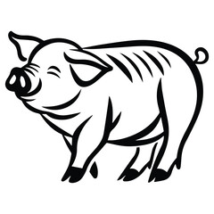 Standing Pig Black silhouette illustration isolated on white background