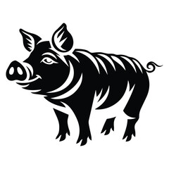 Fototapeta premium Standing Pig Black silhouette illustration isolated on white background