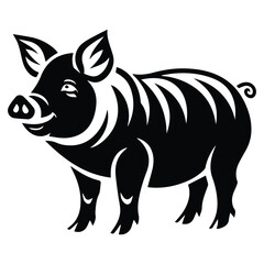 Standing Pig Black silhouette illustration isolated on white background