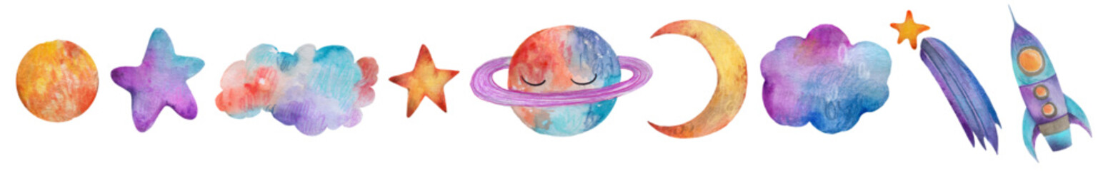 Space galaxy baby set. Kids cartoon elements 