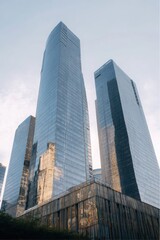 Obraz premium Low angle view of modern glass office buildings in Jakarta, Indonesia