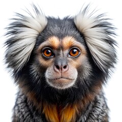 Obraz premium Vivid Marmoset Head Portrait on White Background