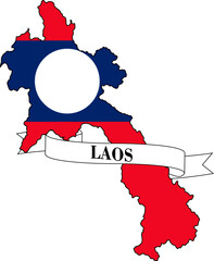 The map of Laos overlaid with the Laotian flag and its name written on a ribbon