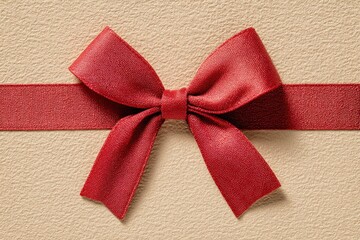 Elegant Red Bow on Beige Background Perfect for Gift Wrapping Celebrations and Festive Desig