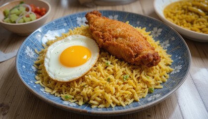 Yellow rice with chicken, egg is a cooked dish that is often enjoyed as lunch or dinner.