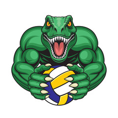 Obraz premium volleyball mascot dinosaur vector illustration design