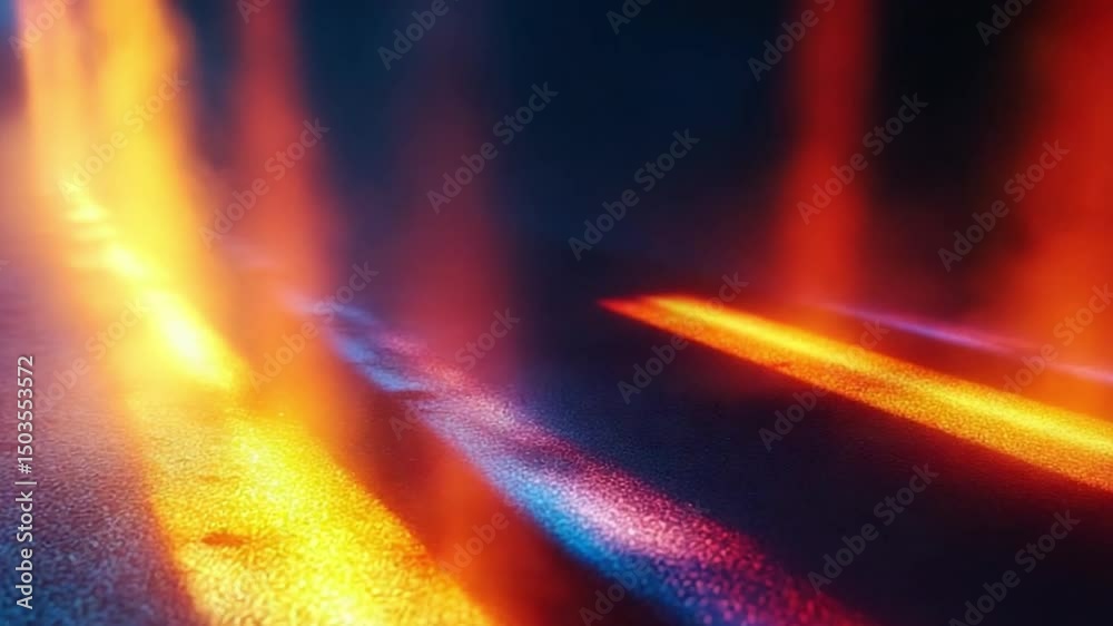 Poster fiery lights and reflections: a mesmerizing display of vibrant, abstract light patterns, streaks of 