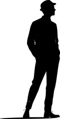 Silhouette of Man in Hat Standing with Hands in Pockets, Vector Illustration